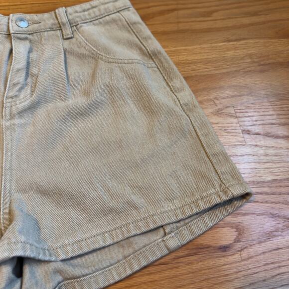 Princess Polly Khaki Denim Shorts High Waist Pleated Pockets Zip Size 2 - Picture 4 of 7